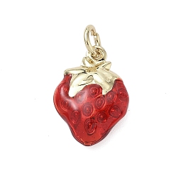 Красный Латунь эмаль подвески, стойки покрытие, долговечный, без свинца и без кадмия, реальный 18 k позолоченный, клубничное очарование, с целью перехода в кольце, красные, 15.5x11.5x4 мм, отверстие : 3.2 мм