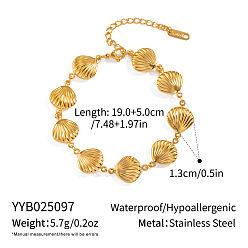 Настоящее золото 18K Браслеты из нержавеющей стали с цепочкой из ракушек для женщин, реальный 18 k позолоченный, 7-1/2 дюйм (19 см)