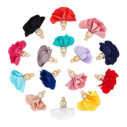 Mixed Color Cloth Pendant Decorations, with Acrylic Findings, Flower, Mixed Color, 25~30x28~35mm, Hole: 2mm, 15color, 4pcs/color, 60pcs/set