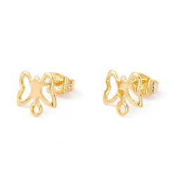 Настоящее золото 24K 201 Выводы серьги из нержавеющей стали шпилька, с 304 штифтов из нержавеющей стали, горизонтальные петли и ушные гайки, бабочка, реальный 24 k позолоченный, 9x10 мм, отверстие : 1.4 мм, штифты : 0.8 мм