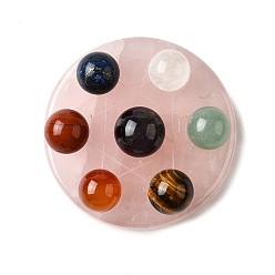 Розовый Кварц Чакра натуральный розовый кварц основа семь звезд группа дисплей украшения, с подвеской, украшение для домашнего офиса по фэн-шуй, 55~55.5x8~8.5 мм