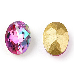 Rose DIY Pointed Back K9 Glass Rhinestone Cabochons, Random Color Back Plated, Shiny Laser Style, Faceted, Oval, Rose, 8x6x3.5mm