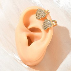 Настоящее золото 18K Серьги-манжеты в форме буквы С с сердечком, выполненные из латуни с микропаве и прозрачными кубическими циркониями, ко Дню святого Валентина., реальный 18 k позолоченный, 18x11x12 мм