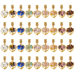 Смешанные камни 36 шт. 9 стили подвески из натурального смешанного драгоценного камня в форме дерева, амулеты из сплава «Древо жизни», античное золото , 29 мм, 4 шт / стиль