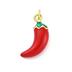 Hot Pepper Латунь эмаль подвески, с целью перехода в кольце, стойки покрытие, прочное покрытие, без кадмия и без свинца, реальный 18 k позолоченный, острый перец, 20.5x14x6.5 мм, отверстие : 3 мм
