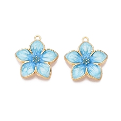 Небесно-голубой Стойки обшивки сплава эмали подвески, без кадмия, без никеля и без свинца, золотой свет, цветочный шарм, голубой, 27.5x25x3.5 мм, отверстие : 2 мм