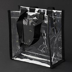 Black Rectangle Clear PVC Bags, Gift Bags, Shopping Bags, with Ribbon Handles, Black, 38x20.4x0.95cm