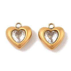 Прозрачный Ионное покрытие (ip) 304 подвески из нержавеющей стали с микропаве из кубического циркония, золотые, сердце, прозрачные, 10.5x10x5 мм, отверстие : 1.4 мм