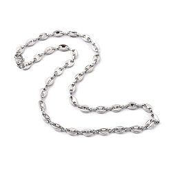 Stainless Steel Color Non-Tarnish 304 Stainless Steel Coffee Bean Chain Necklaces, with Lobster Claw Clasps, Stainless Steel Color, 15.75 inch(40cm)