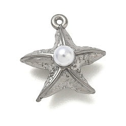 Морская звезда 304 подвески из нержавеющей стали, с abs имитационными жемчужными бусинами , цвет нержавеющей стали, морская звезда, 17x17x10 мм, отверстие : 1 мм