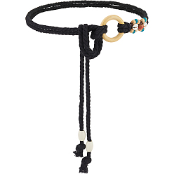 Черный Плетеные ремни-цепочки ручной работы из хлопка и льна для женщин и дамских платьев, чёрные, 1400x8 мм