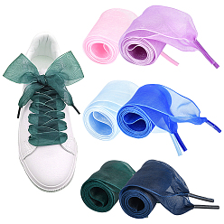 Mixed Color 6 Pairs 6 Colors Flat Transparency Polyester Chiffon Shoelaces, Mixed Color, 120x37mm