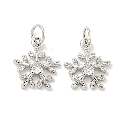 Платина Покрытие стойки латунь микропаве прозрачные подвески из кубического циркония, долговечный, с прыжковых колец, без свинца и без кадмия, снежинка, на Рождество, платина, 13x11x2.5 мм, отверстие : 3 мм