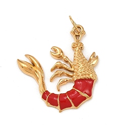 Креветка 304 нержавеющей стальной эмали подвески, с целью перехода в кольце, золотые, креветка, 28.5x25x4.5 мм, отверстие : 4.5 мм