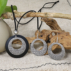 Ring Комплекты ожерелий и серег с подвесками из сплава и дерева в этническом стиле, античное серебро, кольцо, 58x37 мм