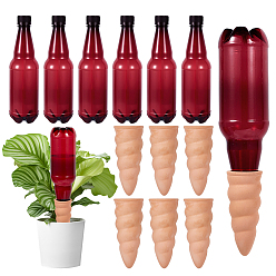 Темно-Красный 6шт. пластиковые ПЭТ-бутылки с завинчивающейся крышкой, 6шт. красные глиняные прочистные шипы для отвода воды, темно-красный, бутылка: 6.6x23.5см