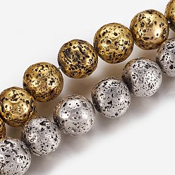 (52) Непрозрачная лаванда Гальванические бусины из натуральной лавы, долговечный, круглые, разноцветные, 11~12 мм, отверстие : 1.4 мм, около 34 шт / нитка, 16.14 дюйм (41 см)