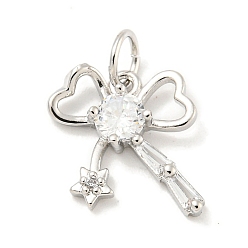 Платина Покрытие стойки латунь микропаве прозрачные подвески из кубического циркония, долговечный, с прыжковых колец, без свинца и без кадмия, бантом, платина, 13x12x3 мм, отверстие : 3 мм