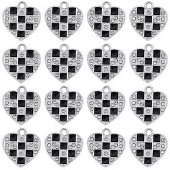 Platinum 30Pcs Alloy Rhinestone Pendants, Enamel Style, Heart Charms, Platinum, 19.5x19x2mm, Hole: 2mm
