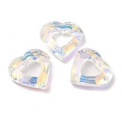Alice Blue Electroplated Glass Pendants, Back Plated, Faceted Heart Charms, Alice Blue, 24.5x26x6mm, Hole: 11x13mm