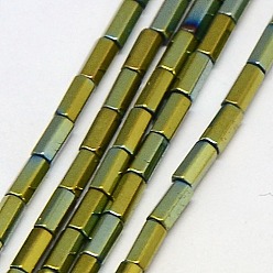 Green Plated Electroplate Non-magnetic Synthetic Hematite Beads Strands, Hexagon, Grade A, Green Plated, 4x2mm, Hole: 1mm, about 100pcs/strand, 16 inch