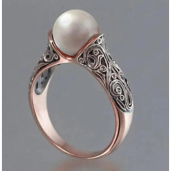 Розовое Золото Кольца из латуни с пластиковыми бусинами-жемчужинами, розовое золото , размер США 8 (18.1 мм)