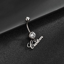 Нержавеющая Сталь Цвет 316l Кольца-колокольчики с буквами из хирургической нержавеющей стали, украшенные кристаллами и стразами, цвет нержавеющей стали, 10 мм, штифты : 1.6 мм