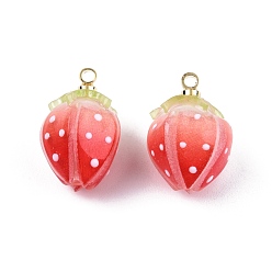 Red Plastic Enamel Pendants, with Golden Tone Brass Loops, Flower, Red, 17x11.5mm, Hole: 1.6mm