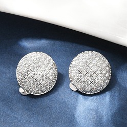 Платина Полукруглые латунные клипсы с микропаве из прозрачных кубических цирконий, долговечный, без кадмия и без свинца, стойки покрытие, платина, 16.5x15 мм