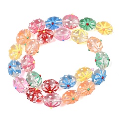 Gemischte Farbe Transparente Glasemailperlen, handgezeichnete Perlen, Oval mit Blume, Gemischte Farbe, 15.5x13x14 mm, Bohrung: 1.4 mm