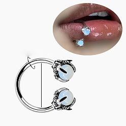 Светло-голубой Двойные когти 304 кольца-обручи из нержавеющей стали с кубическим цирконием, цвет нержавеющей стали, светло-голубой, внутренний диаметр: 12 мм, штифты : 1.2 мм, Руководитель: 3 mm