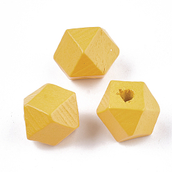Gold Painted Natural Wood Beads, Polyhedron, Gold, 13x13x10~10.5mm, Hole: 2.5mm