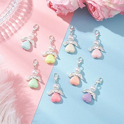 (52) Непрозрачная лаванда Акриловые подвесные украшения, ангел в форме сердца, с цинковым сплавом застежками омаров коготь, разноцветные, 38.5 мм