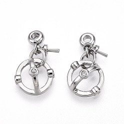 Платина Латунный микро-паве кубический цирконий, за половину пробурено бисера, без кадмия, без никеля и без свинца, платина, 18x10 мм, залог: 6.5x3 мм, отверстие : 6.5 мм, штифты : 0.8 мм