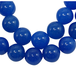 Синий Бусины из дрогоценного камня, натурального белого нефрита, окрашенные, круглые, синие, 8 мм, отверстие : 0.8 мм, около 50 шт / нитка, 15 дюйм