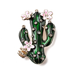 Зеленый Эмалевые булавки, штыри отворотом сплава горного хрусталя для одежды рюкзака, кактус и цветок, зелёные, 44.5x31.5 мм