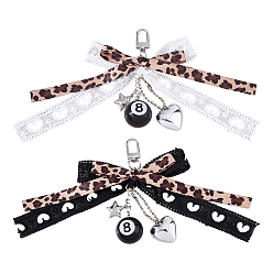 Couleur Mélangete 2 pièces 2 couleurs alliage et tissu décorations pendentif nœud papillon, avec un charme en forme de cœur et de boule 8, pour accessoires de sac, couleur mixte, 150mm, 1 pc / couleur
