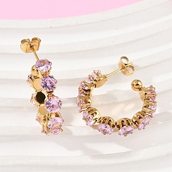 Золотой C-образные 304 серьги-гвоздики из нержавеющей стали со стразами, золотые, 20.5x6 мм