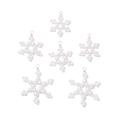 Белый 6шт 3 стили стеклянные снежинки подвески, с экологически чистой медной проволокой, граненые, белые, 40x32x4 мм, отверстие : 4 мм