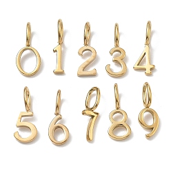 Echt 14 k vergoldet 304 Edelstahl Reize, Zahl 0~9 Reize, Ionenbeschichtung (ip), echt 14 k vergoldet, 15x1.3~6.5x1.4 mm, Bohrung: 4.7x2.7 mm