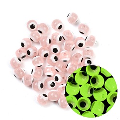 Pink Светящиеся и печатные непрозрачные акриловые бусины, круглый глаз, светится в темноте, розовые, 6 мм, отверстие : 1.6 мм