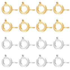 Real 18K Gold Plated & 925 Sterling Silver Plated 20шт 2 цветные латунные пружинные застежки-кольца, круглые кольца, настоящие 18 позолоченные K & 925 покрытые стерлинговым серебром, 9x6.5x1.5 мм, отверстие : 1.4 мм, 10 шт / цвет