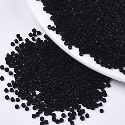 Black Opaque Glass Seed Beads, Fit for Machine Eembroidery, Frosted Colours, Round, Black, 2.5x1.5mm, Hole: 1mm, about 20000pcs/bag