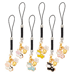 (52) Непрозрачная лаванда Подвеска из эмали из сплава коровы и цветов, с нейлоновыми петлями для шнура и железными подвесками-колокольчиками., разноцветные, 105 мм, 6 цветов, 1 шт / цвет, 6 шт / комплект