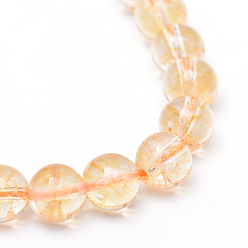 Citrine Round Natural Citrine Bead Strands, Dyed & Heated, 8~9mm, Hole: 1mm, about 46pcs/strand, 14.9~15.2 inch
