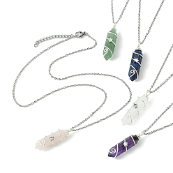 Нержавеющая Сталь Цвет Ожерелья с подвесками из медной проволоки, обернутые звездами, в форме пули из натуральных смешанных драгоценных камней, с 304 кабельными цепочками из нержавеющей стали, цвет нержавеющей стали, 17.80 дюйм (45.2 см)