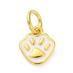 Золотой 925 подвески из стерлингового серебра с белой эмалью и отпечатками лап, с перемычками и 925 штампом, золотые, 8x7x1.2 мм, отверстие : 3.2 мм