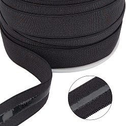 Negro Cuerda elástica plana, con silicona, cinta elástica antideslizante, para accesorios para el cabello, ropa, boda, con carretes, negro, 15x2 mm, silicona: 5 mm, 20 yardas / rodillo