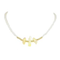 Champagne Yellow ABS Plastic Imitation Pearl Beaded Necklaces,  Natural Quartz Crystal Points Bead Necklaces, Dyed, Champagne Yellow, 16.85 inch(42.8cm)