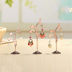 Red Copper 3Pcs 3 Sizes Flower Alloy with Iron Dangle Earrings Display Stands, Photo Props, Red Copper, 7.5x10.5~13.5cm, 1pc/size